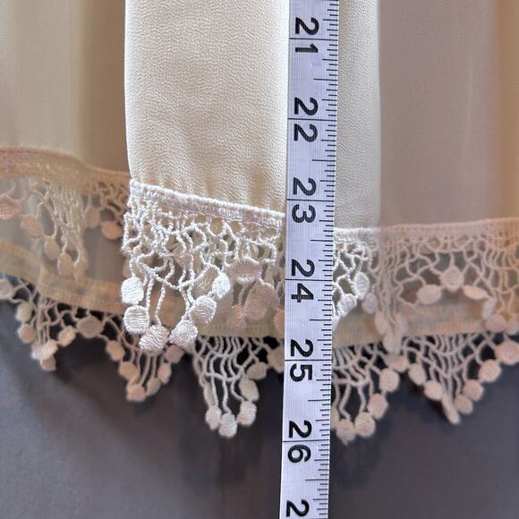 Boho Chic Crochet Lace Sheer Cottage Sleeveless Festival Coastal Cream Top MED - Picture 6 of 10